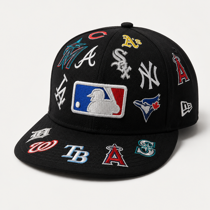 Men's New Era Black MLB Allover Team Logo 59FIFTY Fitted Hat